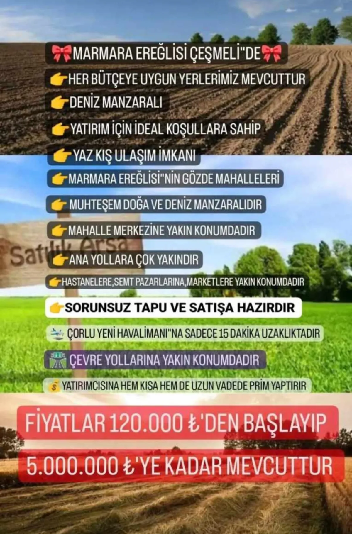 TEKİRDAĞ MARMARA EREĞLİSİ ÇEŞMELİ DE SATILIK ARSA - Büyük 0